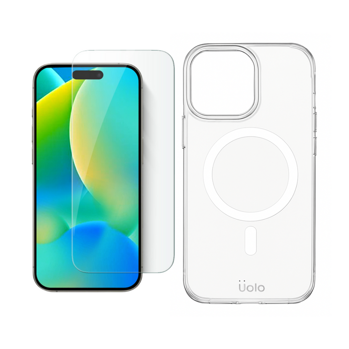 Uolo Protection Bundle for iPhone 16 Pro – Shield Tempered Glass with Alignment Tray & Soul+ Clear MagSafe Case | Screen Protector + Shockproof Slim Case for iPhone 16 Pro