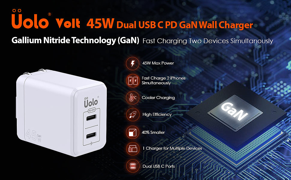 Uolo Volt 45W Dual USB-C PD GaN Wall Charger is 40% Smaller than Traditional Silicon Chargers