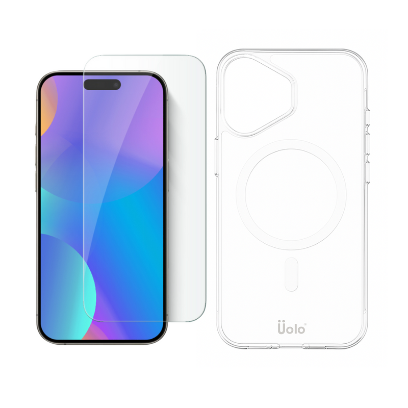 Uolo Protection Bundle for iPhone 16– Shield Tempered Glass with Alignment Tray & Soul+ Clear MagSafe Case | Screen Protector + Shockproof Slim Case for iPhone 16