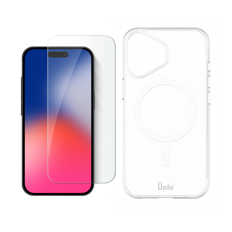 Uolo Protection Bundle for iPhone 16 Plus – Shield Tempered Glass with Alignment Tray & Soul+ Clear MagSafe Case | Screen Protector + Shockproof Slim Case for iPhone 16 Plus