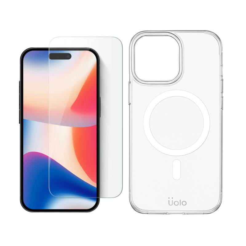 Uolo Protection Bundle for iPhone 16 Pro Max – Shield Tempered Glass with Alignment Tray & Soul+ Clear MagSafe Case | Screen Protector + Shockproof Slim Case for iPhone 16 Pro Max