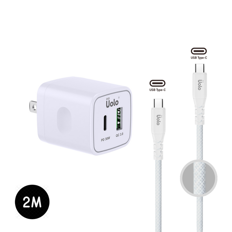 Uolo Power Bundle: 30W PD Wall Charger & 2m Braided USB C Cable