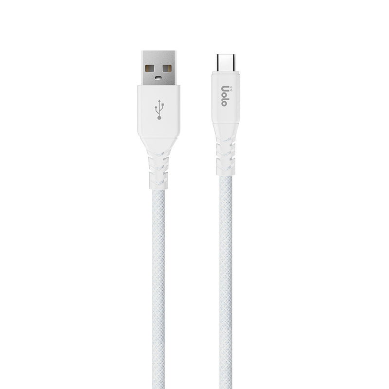 Uolo Link 2m Braided USB C to USB A 2.0 Charge & Sync Cable, White